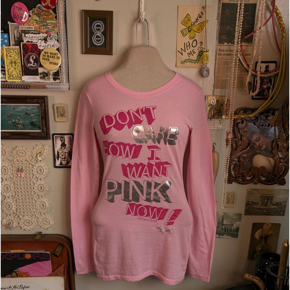 Vintage PINK Victoria's Secret Graphic T-Shirt Women's XS Long Sleeve